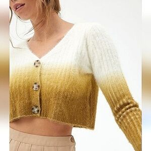URBAN OUTFITTERS Lesley Tie-Dye Ombre Crop Fuzzy Fur Sweater Cardigan NWT